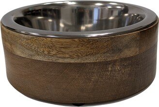 Jojo Modern Pets Stainless Steel Dog Bowl With Cylindrical Mango Wood Holder 1 Quart