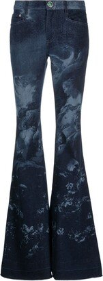 Baroque-Pattern Flared Jeans