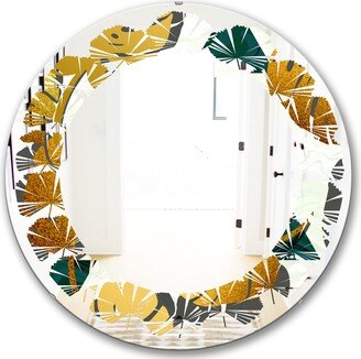 Designart 'Golden Foliage V' Printed Modern Round or Oval Wall Mirror - Leaves