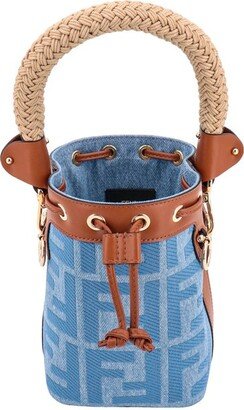 FF Embroidered Denim Mini Bucket Bag