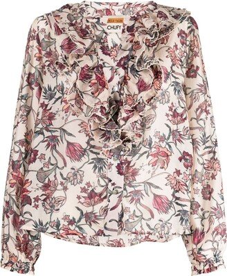 Floral-Print Ruffle-Detail Blouse