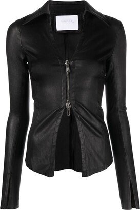 Zip-Up Curved Hem Blouse