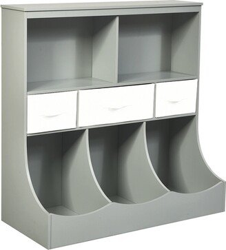 Freestanding Combo Cubby Bin Storage Organizer Unit W/3 Baskets-Gray - 37L x 16W x 37H