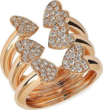 Hearts 18K Rose Gold & 0.74 TCW Diamond Open End Stacked Ring