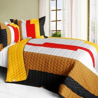 Classic Playbook - B Vermicelli-Quilted Patchwork Striped Quilt Set Full/Queen
