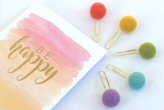 Bookmark Clip- Felt Ball Page Marker- Set Of 5- Fun Rainbow Colors- Planner Accessories - Pom Poms 1 100% Wool