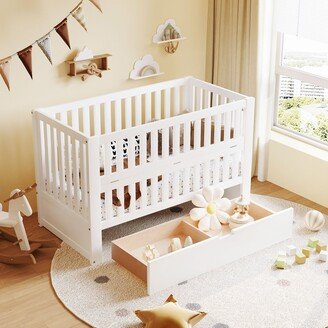 BESTCOSTY Crib with Drawers and 3 Height Options