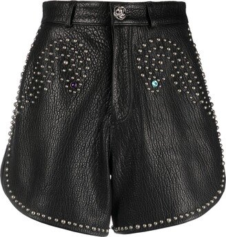 Stud-Embellished Leather Hot Pants