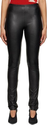 Black Embroidered Faux-Leather Leggings