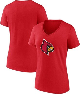 Women's Branded Red Louisville Cardinals Evergreen Logo V-Neck T-shirt