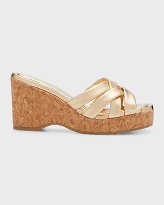 Maribou Metallic Caged Wedge Sandals