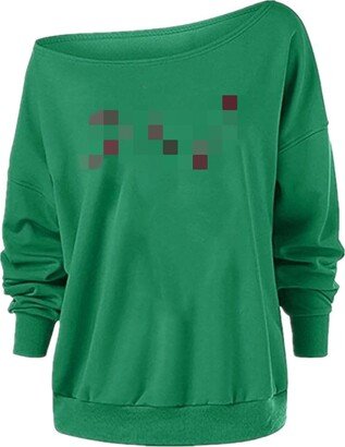 GisTeq Valentine's Day Love Printing Slash Neck Hoodies Women Green