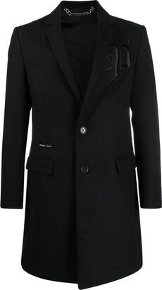 Embroidered-Logo Single-Breasted Coat