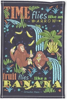 Fruit Flies Tea Towel - Like A Banana By Lyanderson Bananas Monkeys Typography Lettering Puns Linen Cotton Canvas Spoonflower