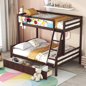 Twin Over Full Bunk Bed with Whiteboard and 3 Hooks, Wood Bunk Beds Frame with 2 Storage Drawers for Kids Girls Boy