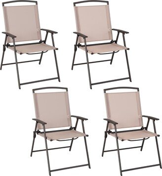 4 pcs Patio Folding Sling Dining Chairs Armrests Steel Frame - See Details