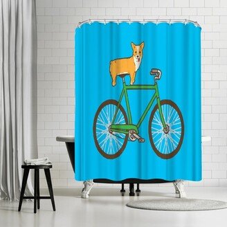 71 x 74 Shower Curtain, Corgi On A Bike by Joe Van Wetering