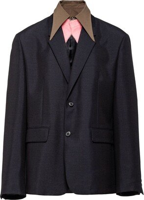 Contrasting-Collar Single-Breasted Blazer