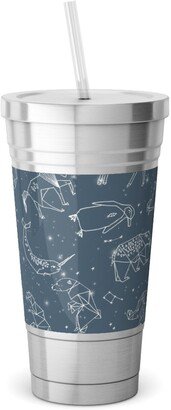 Travel Mugs: Animal Constellations - Blue Stainless Tumbler With Straw, 18Oz, Blue