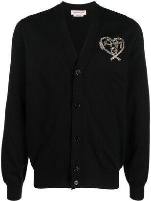 Heart-Embroidered Wool Cardigan