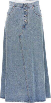 Washed Denim Maxi Skirt