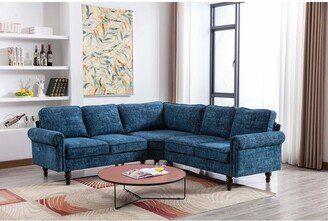 RASOO L-Shape Chenille Fabric Sectional Sofa Couch with Round Arms