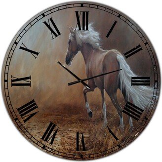 Designart Running Brown Horse Large Cottage Wall Clock - 36 x 36