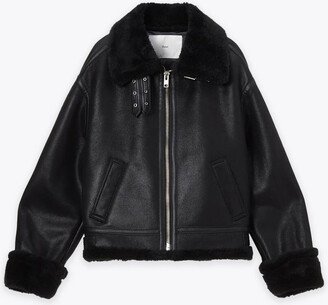 Dunst Unisex Loose Fit Line Shearling Jacket Black faux shearling oversized jacket - Unisex loose fit line shearling jacket