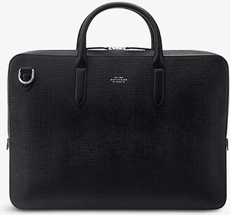 Mens Black Panama Cross-grain Leather Briefcase