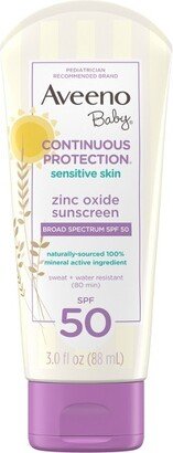 Baby Continuous Protection Sensitive Skin Lotion Zinc Oxide Sunscreen, Broad Spectrum SPF 50 - 3 fl oz