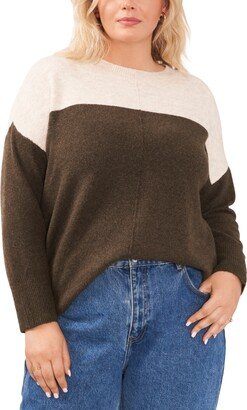 Plus Size Extended Shoulder Color-Blocked Sweater