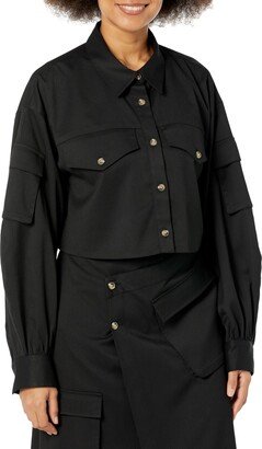 Women's Black Cropped Cargo Shirt Jacket by @karenbritchick-AA