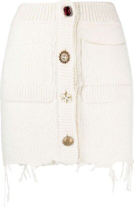 Rhinestone-Embellished Knitted Miniskirt