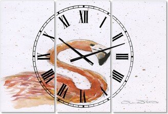 Designart Hand Painted Pink Flamingo Oversized Cottage 3 Panels Wall Clock - 38 x 38 x 1