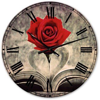 Designart 'Red Rose Inside the Book' Oversized Floral Wall CLock