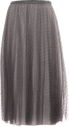 Pleated Tulle Midi Skirt-AA
