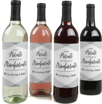 Big Dot Of Happiness Parents to Grandparents - Pregnancy Announcement Wine Bottle Label Stickers 4 Ct
