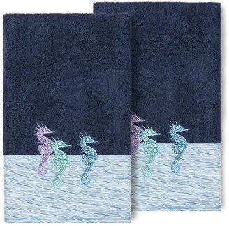 Midnight Blue Sofia Embellished Bath Towel - Set of 2