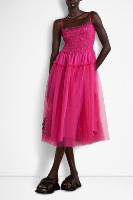 Curtis shirred layered tulle midi dress