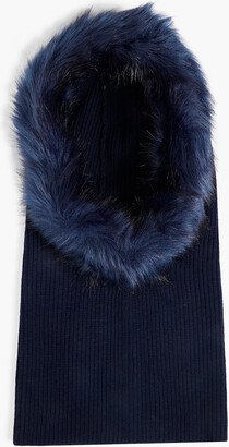 Paulina faux fur-trimmed wool and cashmere-blend snood