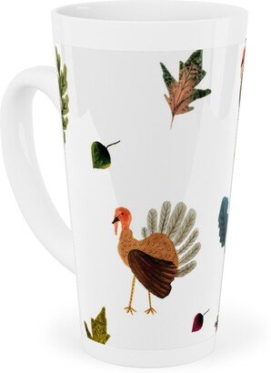 Mugs: Fall Thanksgiving Turkeys On White Tall Latte Mug, 17Oz, White