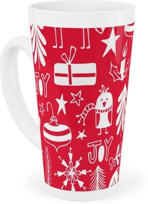 Mugs: Peace & Joy Christmas - Red Tall Latte Mug, 17Oz, Red