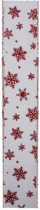 Northlight White and Red Snowflake Christmas Wired Craft Ribbon 2.5