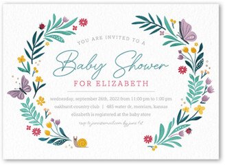 Baby Shower Invitations: Floral Butterfly Baby Shower Invitation, White, 5X7, Pearl Shimmer Cardstock, Square