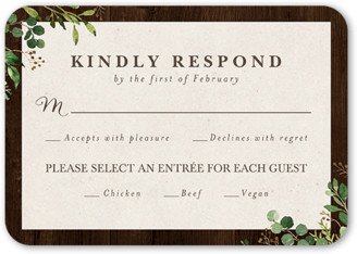 Rsvp Cards: Woodgrain Floral Wedding Response Card, Brown, Signature Smooth Cardstock, Rounded