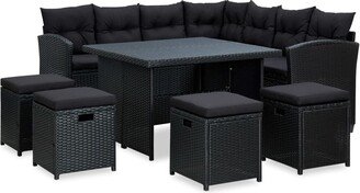 6 Piece Patio Lounge Set with Cushions Poly Rattan Black