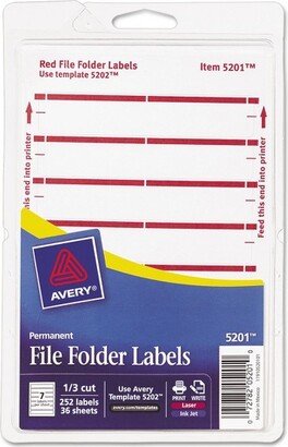 Print or Write File Folder Labels 11/16 x 3 7/16 White/Dark Red Bar 252/Pack 05201