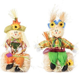 Gardenized Scarecrow Boy and Girl Set Sitting on a Hay Bale