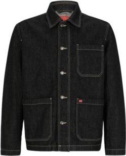 Shirt-style jacket in black Japanese rigid denim