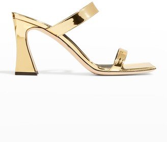 Metallic Dual-Buckle Slide Sandals